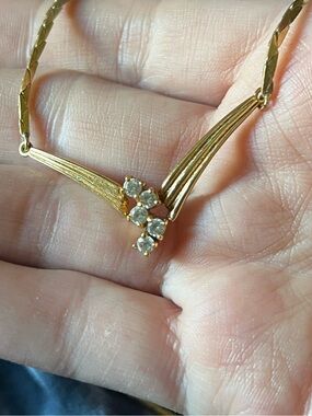 Vintage V Chevron CZ Gold Tone 16” Chain